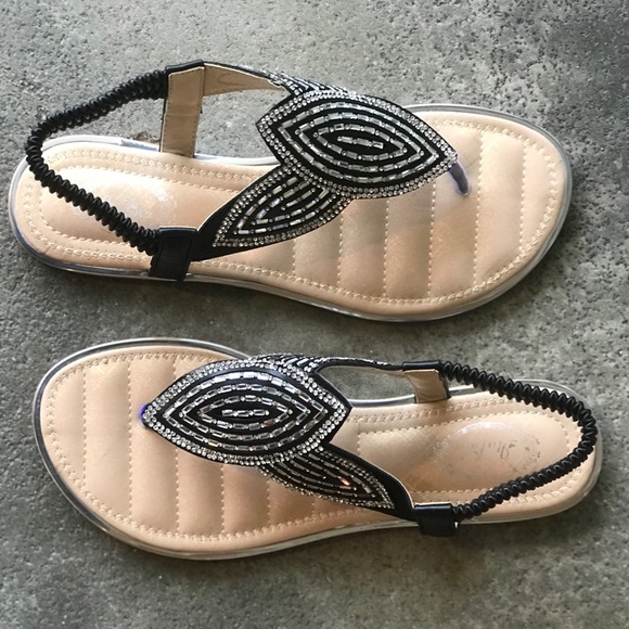 Italina Art Deco Rhinestone Woven Slingback Flatform Thong Between Toe Sandal - Picture 4 of 8